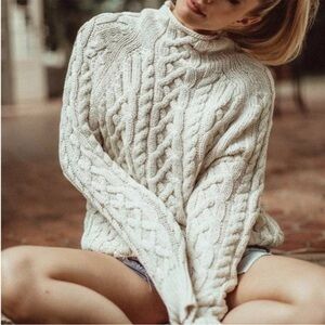 Faithfull the Brand Cream Cable-Knit Turtleneck Sweater  • SM